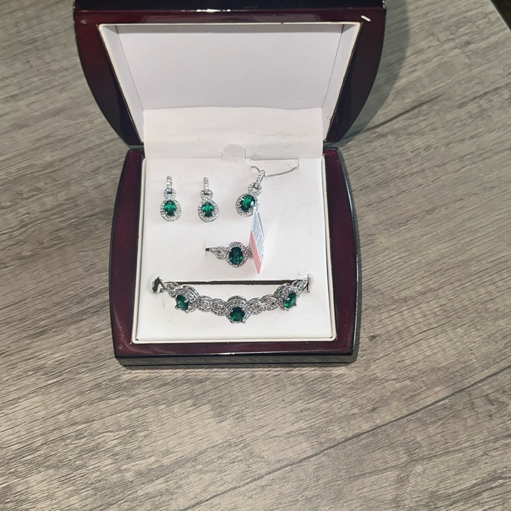 Pure Silver Over Brass Set // Simulated Emerald